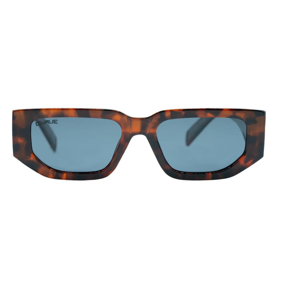 Women's Tortoise Shell Frame Geometric Rectangle Slate Blue Lens Sunglasses New